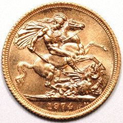 Reverse of Uncirculated 1974 Gold Sovereign
