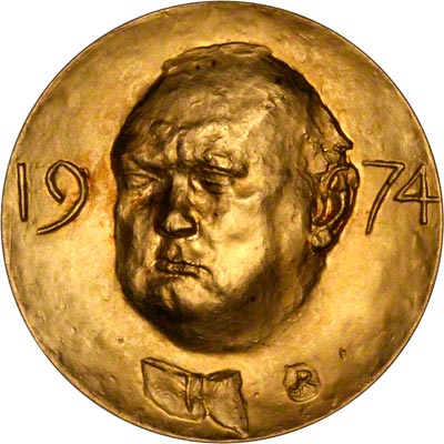 Obverse of 1974 Churchill Centenary Gold Medallion by Gregory & Co
