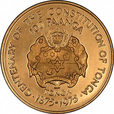 Queen Salote on Obverse of 1962 Tonga Gold 100 Pa'Anga
