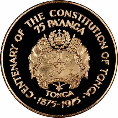 Coat of Arms on Obverse of 1962 Tonga Gold 100 Pa'Anga