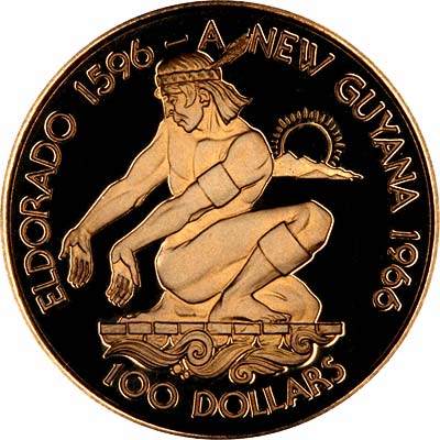 Reverse of 1976 Guyana 100 Dollars