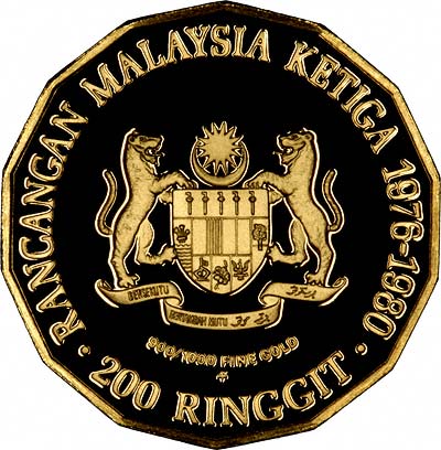 Obverse of 1976 Malaysia Gold 200 Ringgit