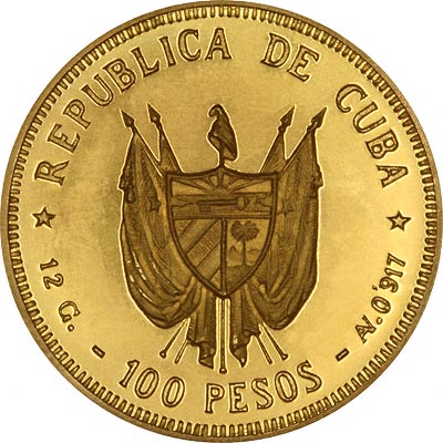 Obverse of 1977 Cuban Gold 100 Pesos