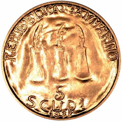 Obverse of 1977 San Marino 5 Scudi