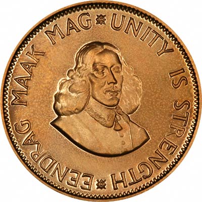 Jan van Riebeeck on Obverse of 1977 South African Gold Proof One Rand Coin