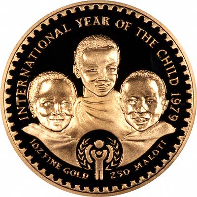 Reverse of 1979 Lesotho Year of the Child Gold Proof 250 Maloti