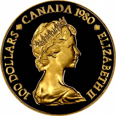 Obverse of 1980 Canadian Gold Proof 100 Dollars