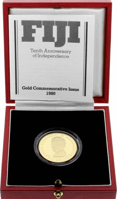 1980 Fiji 200 Dollars Anniversary of Independence Gold Coin in Presentation Box