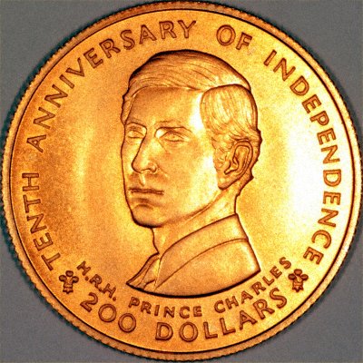 Obverse of 1980 Fiji 200 Dollars Anniversary of Independence Gold Coin