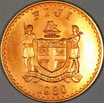 Reverse of 1980 Fiji 200 Dollars Anniversary of Independence Gold Coin