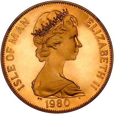 Obverse of 1980 Queen Mother Manx Gold Crown