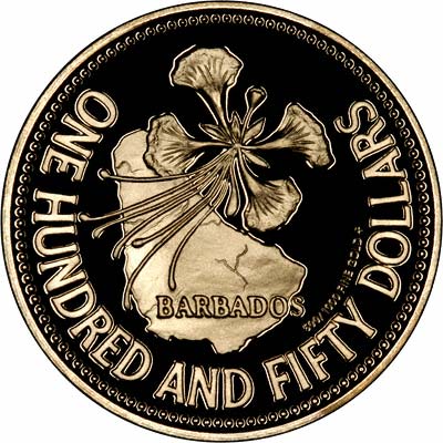 Reverse of 1981 Barbados Gold Proof $150