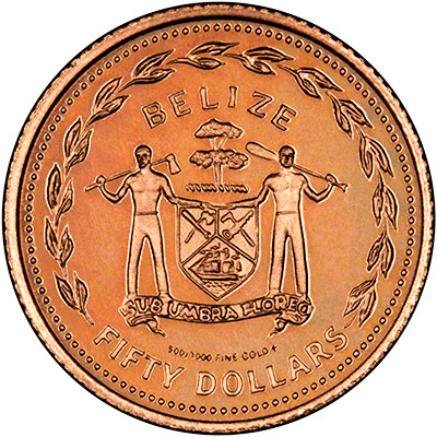 Reverse 1981 Belize Gold Proof $50