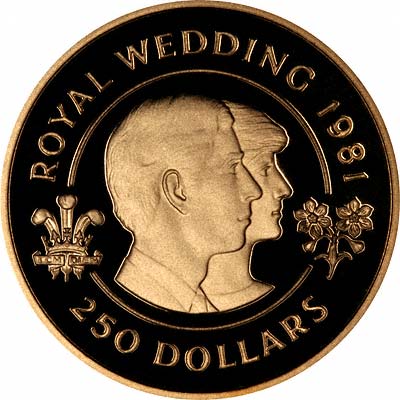 Charles & Diana on Reverse of 1981 Bermudan Gold Proof 250 Dollars