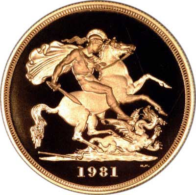 St George & Dragon Reverse on Gold Five Pound Coin