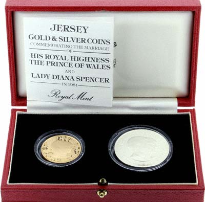 1981 Jersey Charles & Diana Royal Wedding Proof Two Coin Set in Box