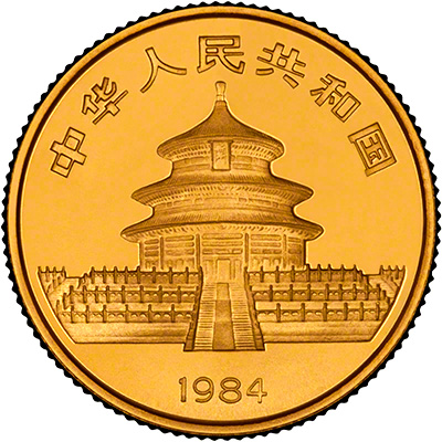 Obverse of 1984 Quarter Ounce Gold Panda Coin