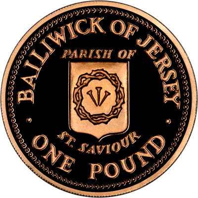 Reverse of 1987 St. Saviour Jersey Proof Gold Pound