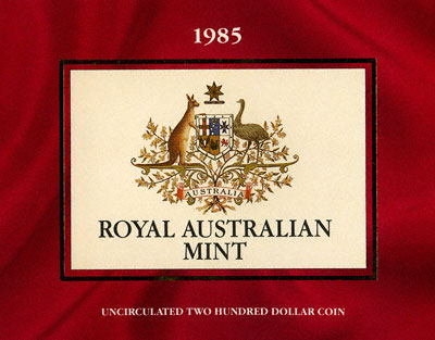 1985 Australia $200 Uncirculated Gold Coin Presentation Sleeve
