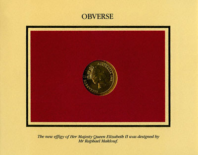 Obverse of 1985 Australia $200 Uncirculated Gold Coin in Presentation Sleeve