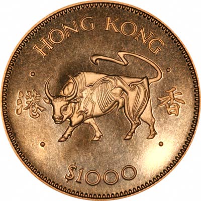 Ox on Reverse of 1985 Hong Kong Gold $1000