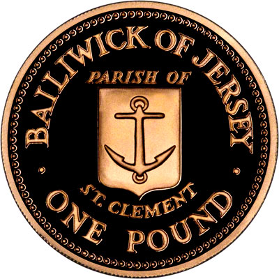 Reverse of 1987 St. Clements Jersey Proof Gold Pound