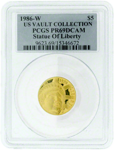 Reverse of 1986 Gold Proof Statue of Liberty $5 Commemorative Coin
