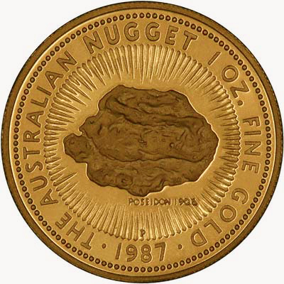 Reverse of 1987 Australian One Ounce Gold Kangaroo Nugget Coin