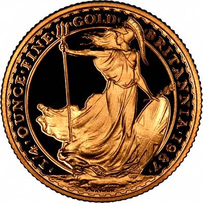 Reverse of 1987 £25 Quarter Ounce Gold Britannia Proof