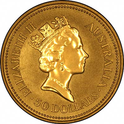 Obverse of 1988 Australian Half Ounce Gold Proof Nugget