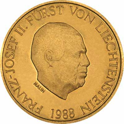 Obverse of 1988 Liechtenstein 50 Francs