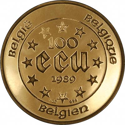Reverse of 1989 Belgian Gold 100 ECU