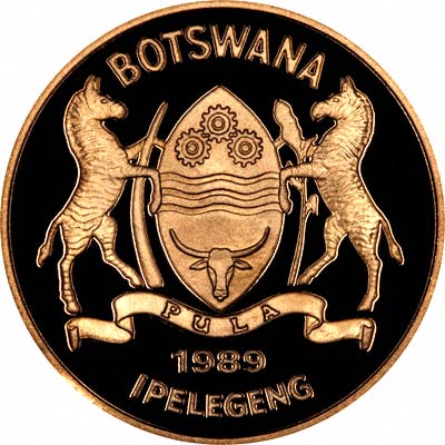 Obverse of 1989 Botswanan Gold 5 Pula
