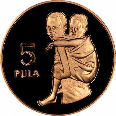Reverse of 1989 Botswanan Gold 5 Pula