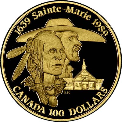 Reverse of 1989 Canadian Gold Proof 100 Dollars