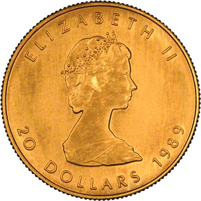 Obverse of 1989 Canadian Half Ounce Gold Maple Leaf