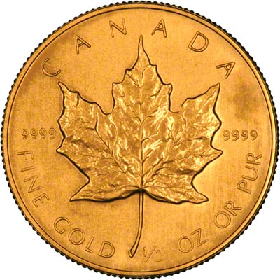 Reverse of 1989 Canadian Half Ounce Gold Maple Leaf