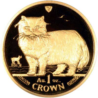 Persian Cat on Reverse of 1989 Manx Gold Crown