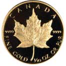 Reverse of 1999 Proof Canadian Tenth Ounce Gold Maple Leaf - 5 Dollars