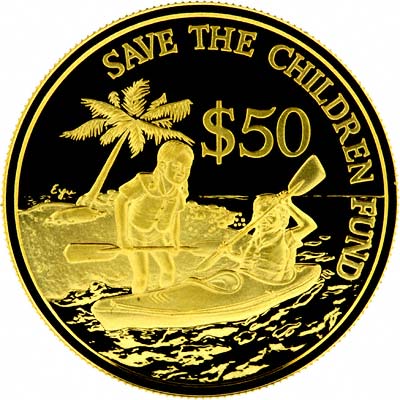 Save the Children Fund on Reverse of 1989 Singapore Proof Gold $50
