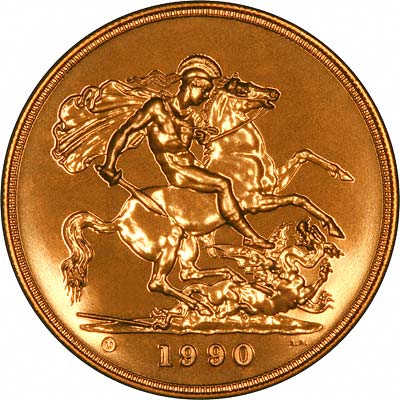 Reverse of 1990 B.U. Five Pounds Gold Coin