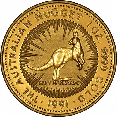 Reverse of 1991 Australian Half Ounce Gold Kangaroo Nugget Coin