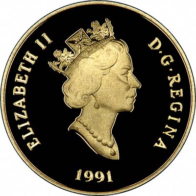 Obverse of 1991 Canadian Gold Proof 100 Dollars