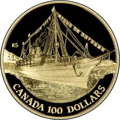 Reverse of 1991 Canadian Gold Proof 100 Dollars