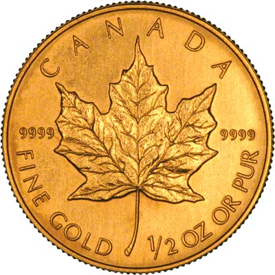 Reverse of 1991 Canadian Half Ounce Gold Maple Leaf