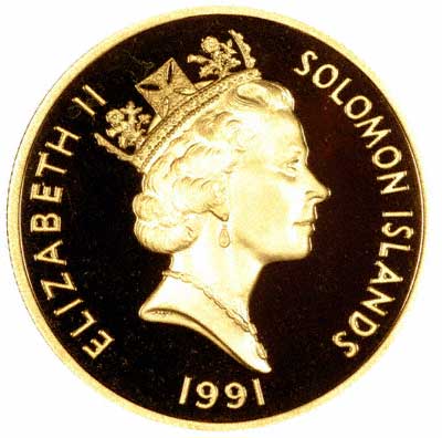 Obverse of Solomon Islands Gold $100 of 1991