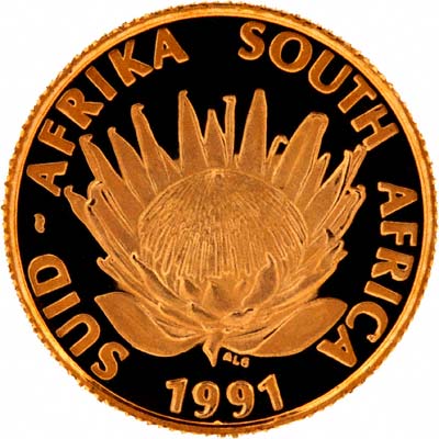 Obverse of 1991 Proof Protea Tenth Ounce Coin