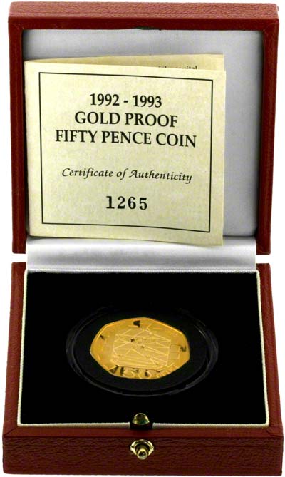1992 - 1993 EU Gold Proof Fifty Pence in Presentation Box