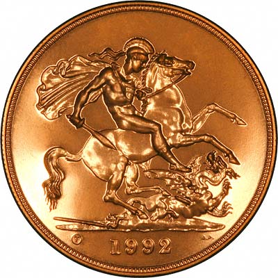 Reverse of 1992 B.U. Five Pounds Gold Coin