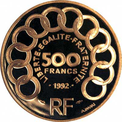 Statue of Herakles as Archer on Reverse of 1994 French 500 Francs